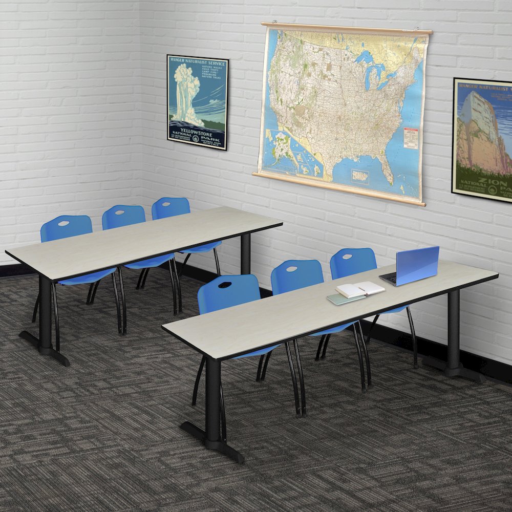 84 x 24 in. T-Base Training Seminar Table- Maple & 3 M Stack Chairs- Blue. Picture 8