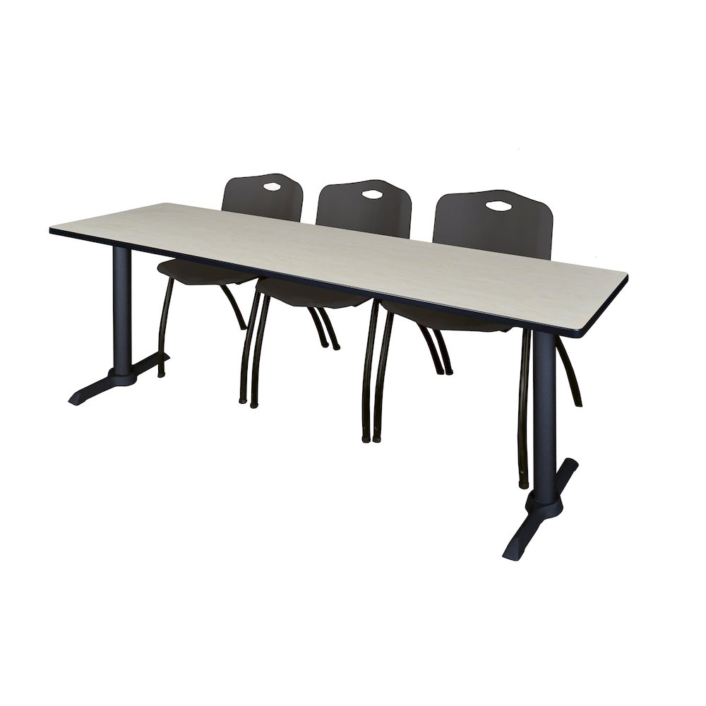 84 x 24 in. T-Base Training Seminar Table- Maple & 3 M Stack Chairs- Black. Picture 1