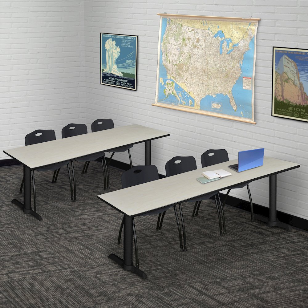 84 x 24 in. T-Base Training Seminar Table- Maple & 3 M Stack Chairs- Black. Picture 8
