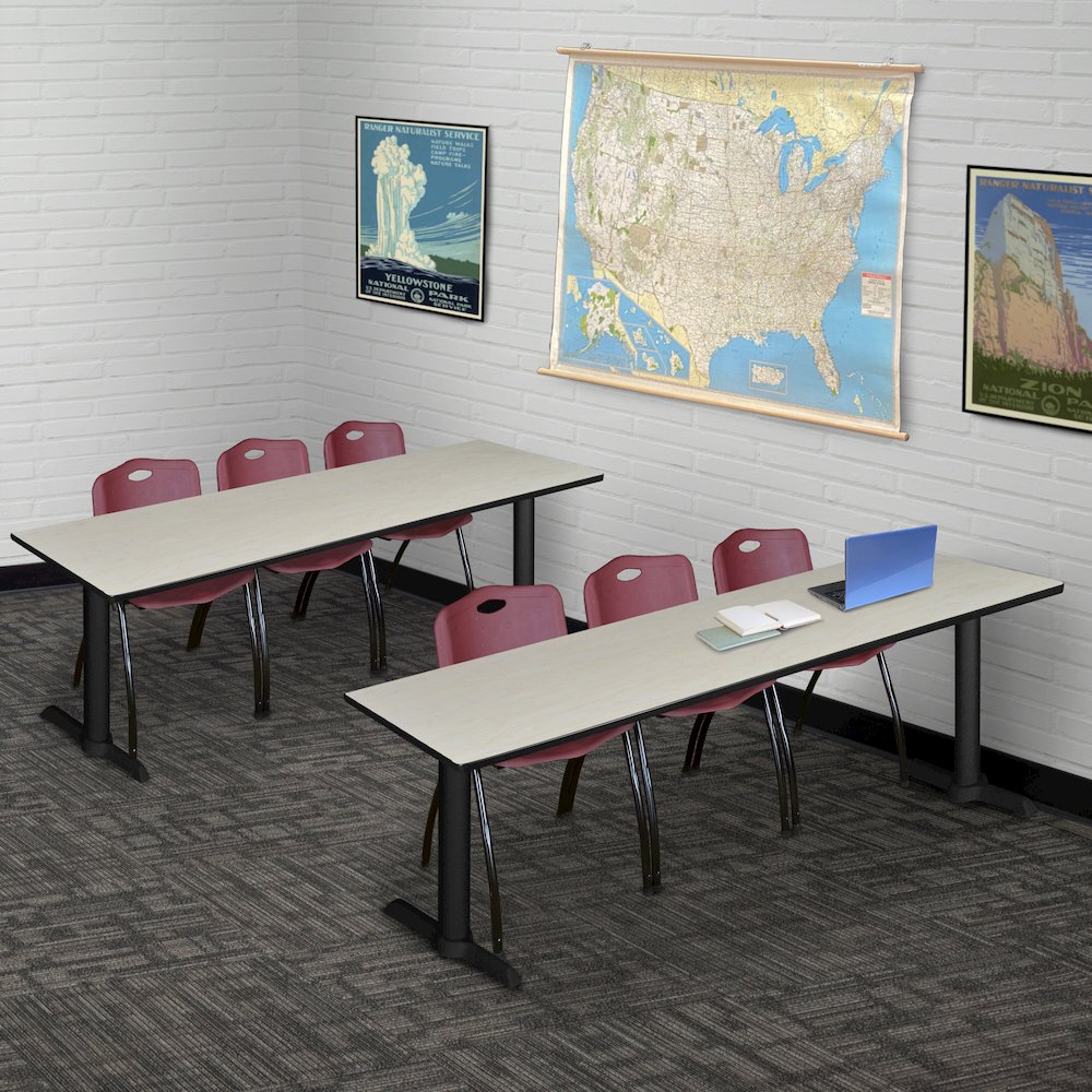 84 x 24 in. T-Base Training Seminar Table- Maple & 3 M Stack Chairs- Burgundy. Picture 8