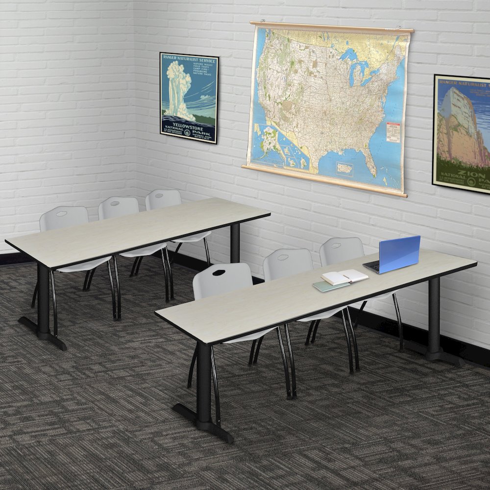 84 x 24 in. T-Base Training Seminar Table- Maple & 3 M Stack Chairs- Grey. Picture 8