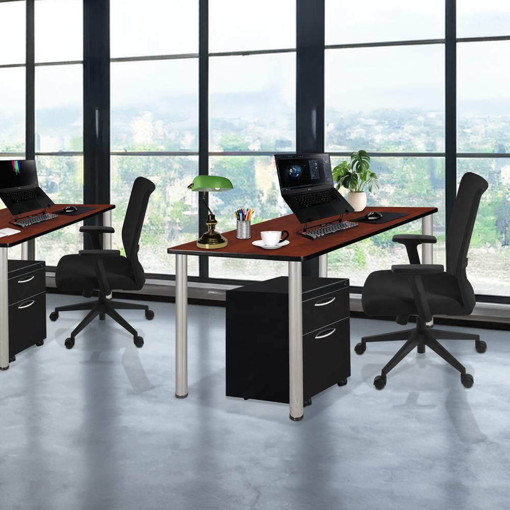 Kee 60" Single Mobile Pedestal Desk- Cherry/ Chrome. Picture 3