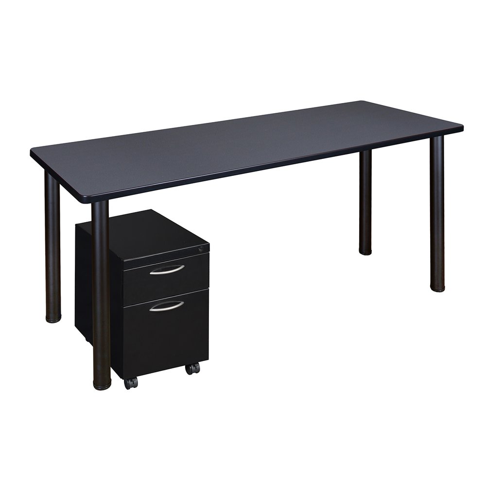 Kee 60" Single Mobile Pedestal Desk- Grey/ Black. Picture 1