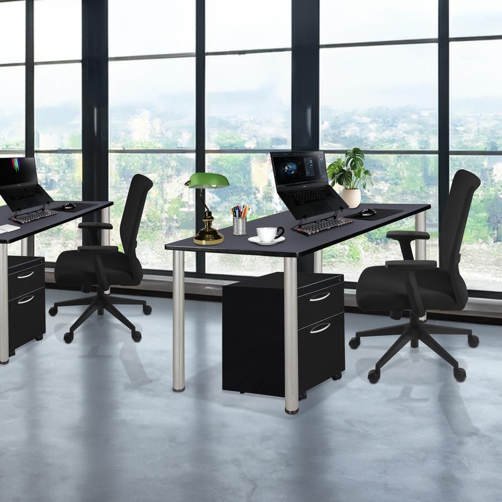 Kee 60" Single Mobile Pedestal Desk- Grey/ Chrome. Picture 3