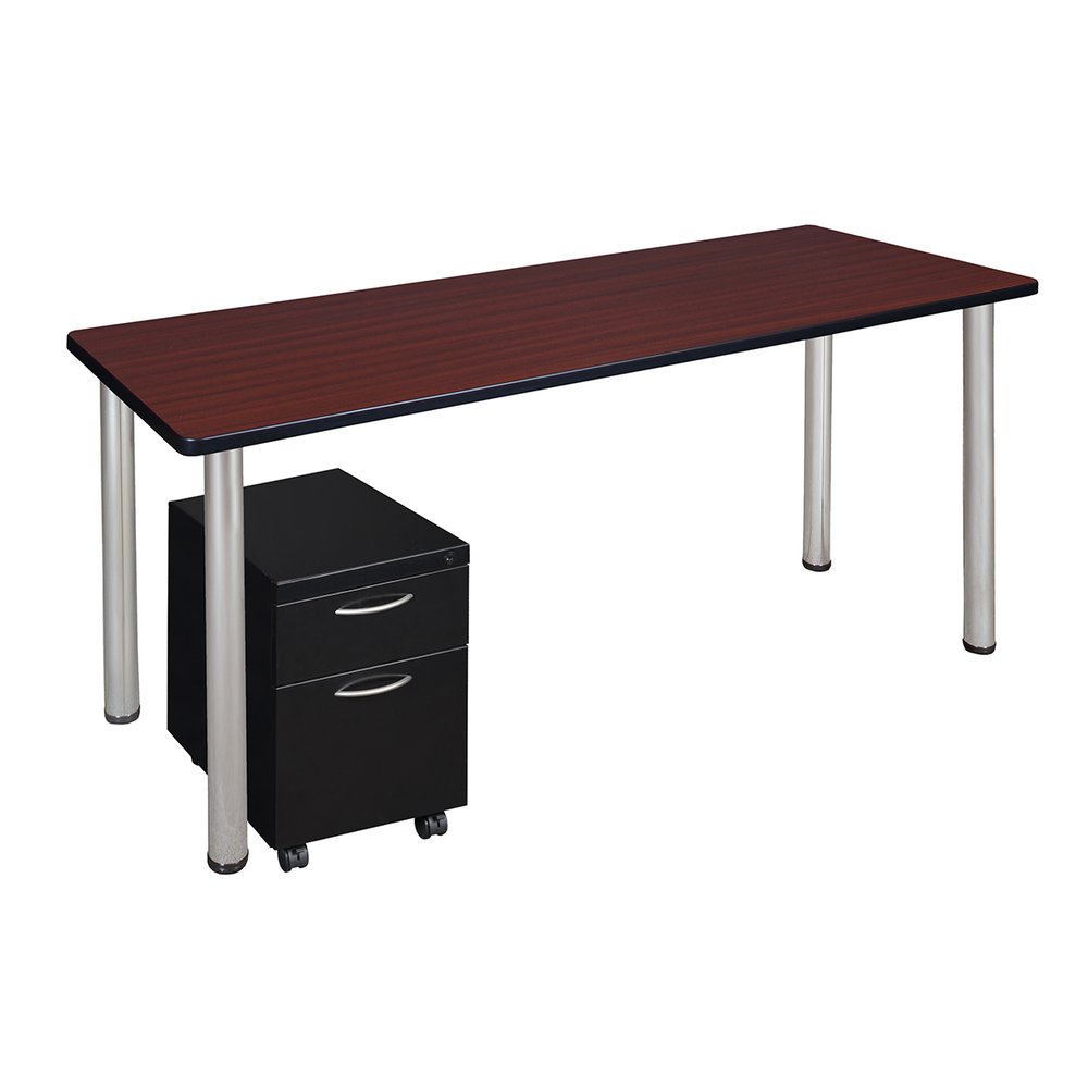 Kee 60" Single Mobile Pedestal Desk- Mahogany/ Chrome. Picture 1