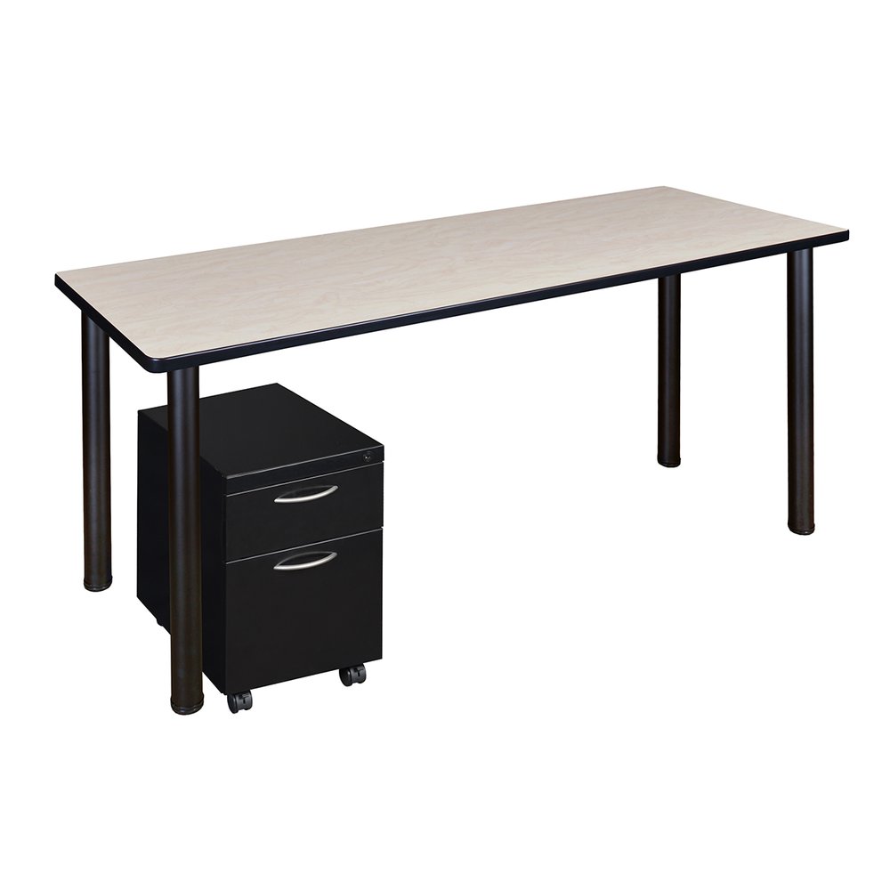 Kee 60" Single Mobile Pedestal Desk- Maple/ Black. Picture 1