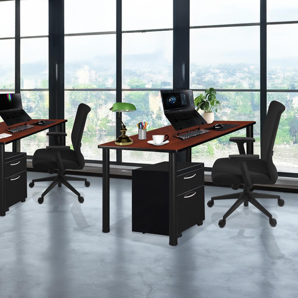 Kee 66" Single Mobile Pedestal Desk- Cherry/ Black. Picture 3