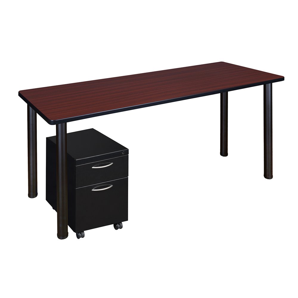 Kee 66" Single Mobile Pedestal Desk- Mahogany/ Black. Picture 1
