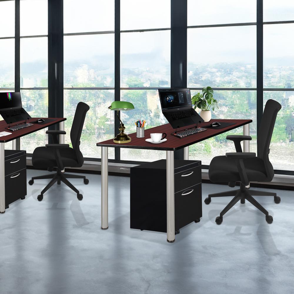 Kee 66" Single Mobile Pedestal Desk- Mahogany/ Chrome. Picture 3
