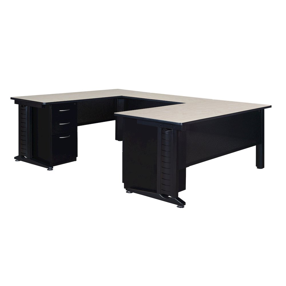 66 x 72 in. U Shaped Desk with Double Pedestal Drawer Unit- Maple. Picture 1