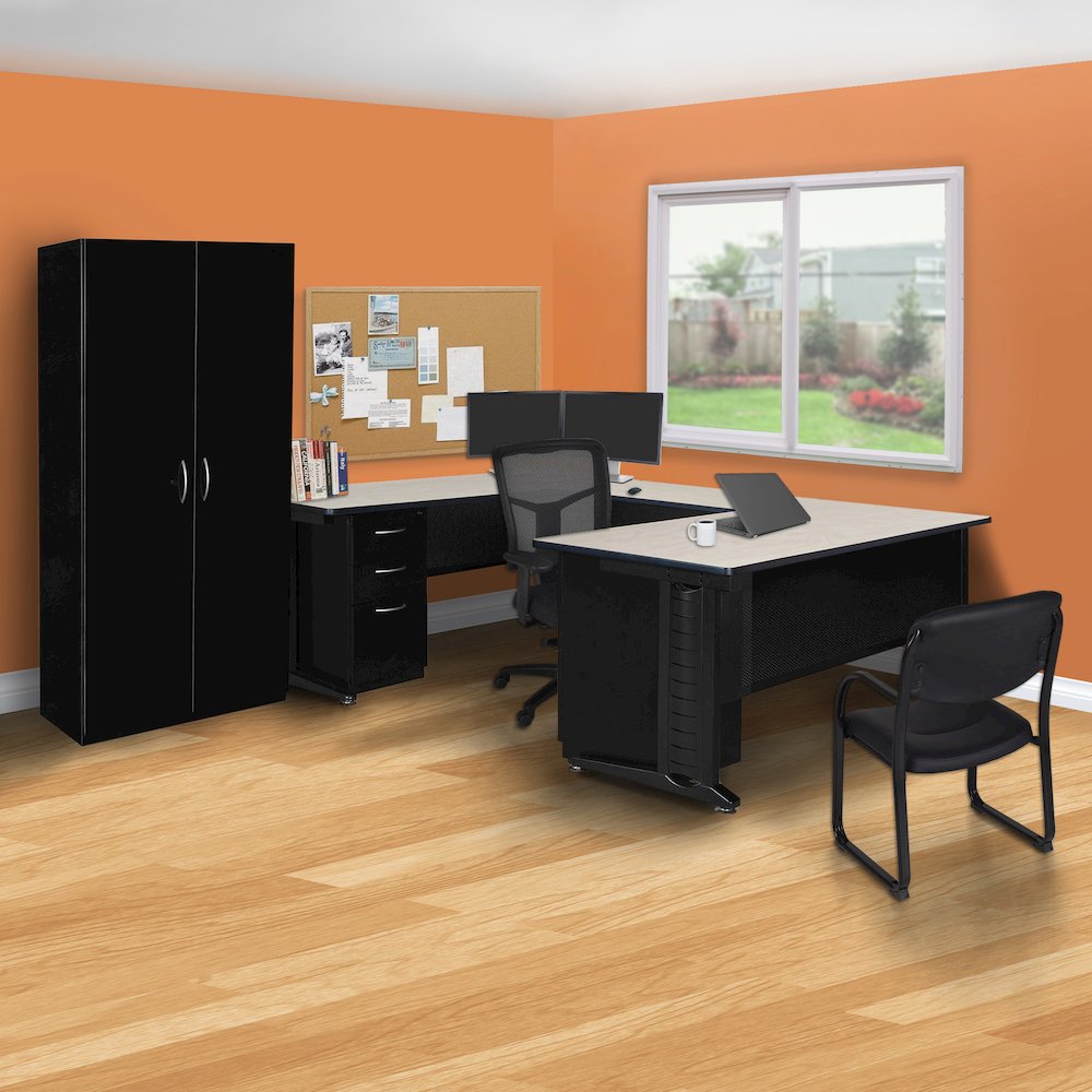72 x 72 in. U Shaped Desk with Double Pedestal Drawer Unit- Maple. Picture 6