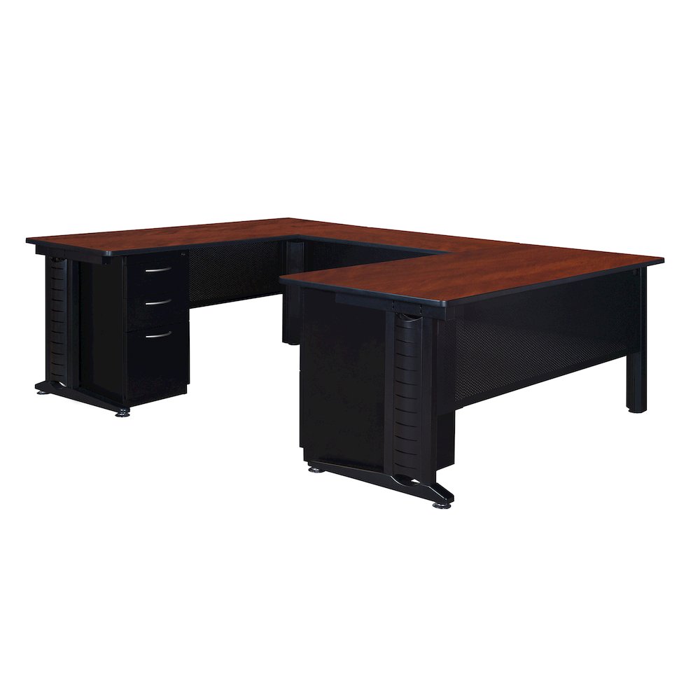 72 x 78 in. U Shaped Desk with Double Pedestal Drawer Unit- Cherry. Picture 1