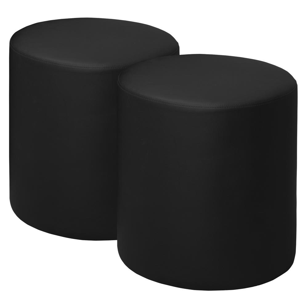 Logan Round Vinyl Ottoman (Set of 2)- Black. Picture 1