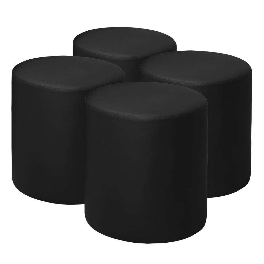 Logan Round Vinyl Ottoman (Set of 4)- Black. Picture 1