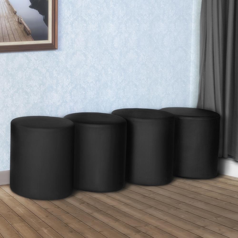 Logan Round Vinyl Ottoman (Set of 4)- Black. Picture 2
