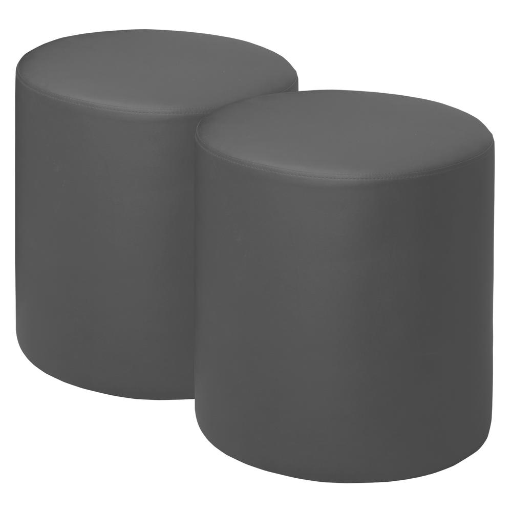 Logan Round Vinyl Ottoman (Set of 2)- Grey. Picture 1