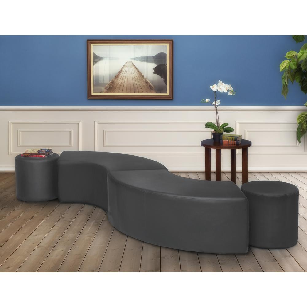 Logan Round Vinyl Ottoman (Set of 2)- Grey. Picture 2