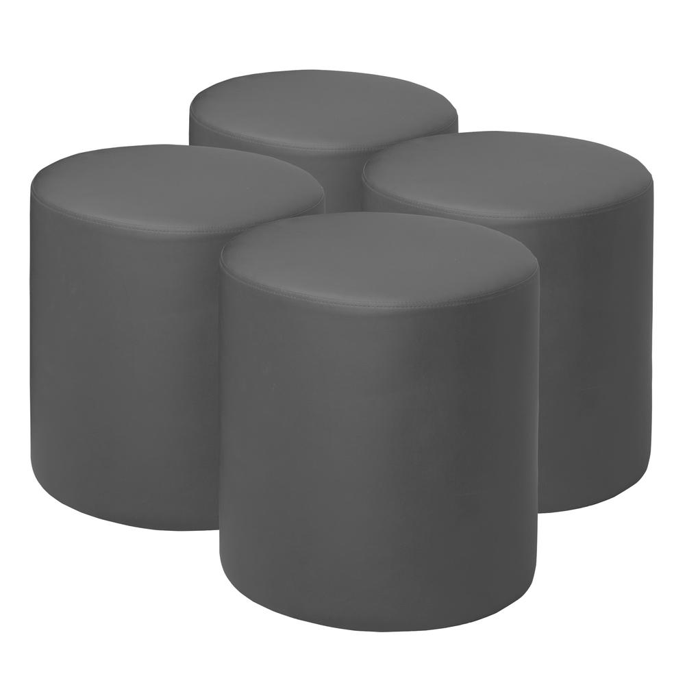 Logan Round Vinyl Ottoman (Set of 4)- Grey. Picture 1
