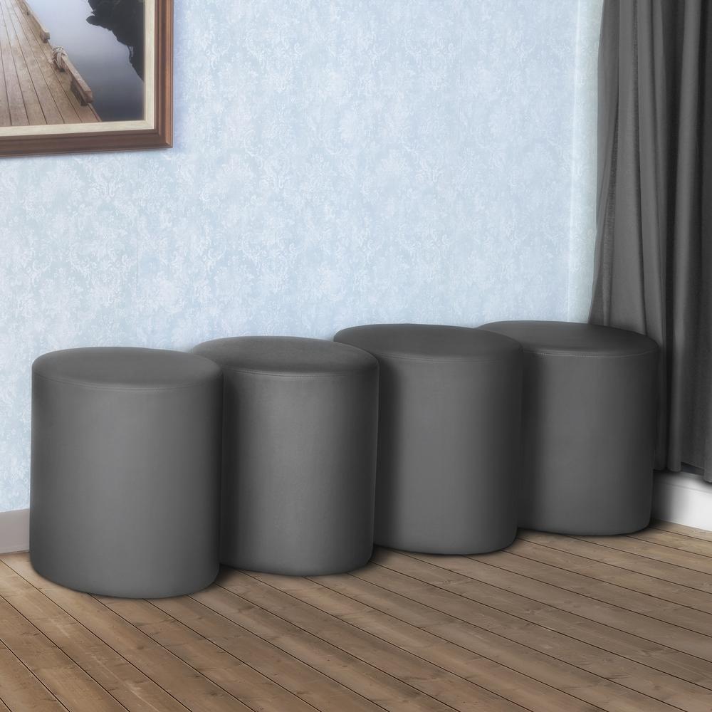 Logan Round Vinyl Ottoman (Set of 4)- Grey. Picture 2