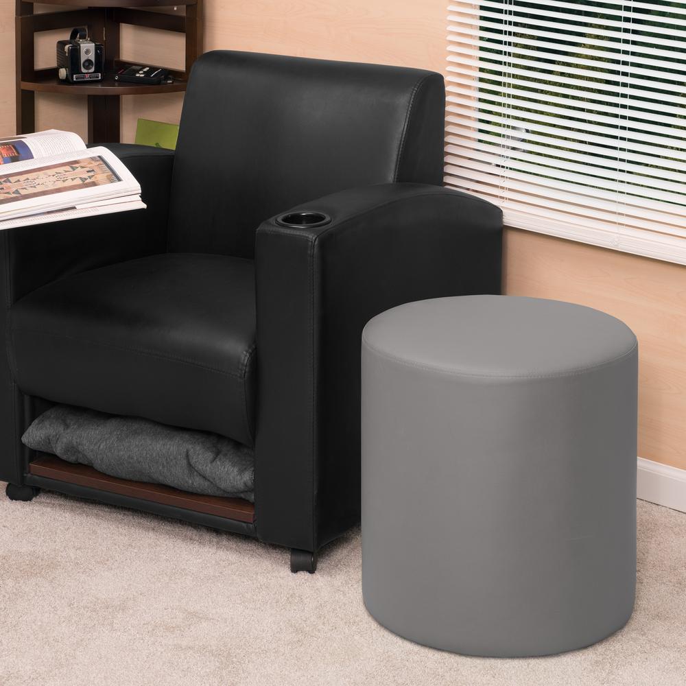Logan Round Ottoman- Grey. Picture 5