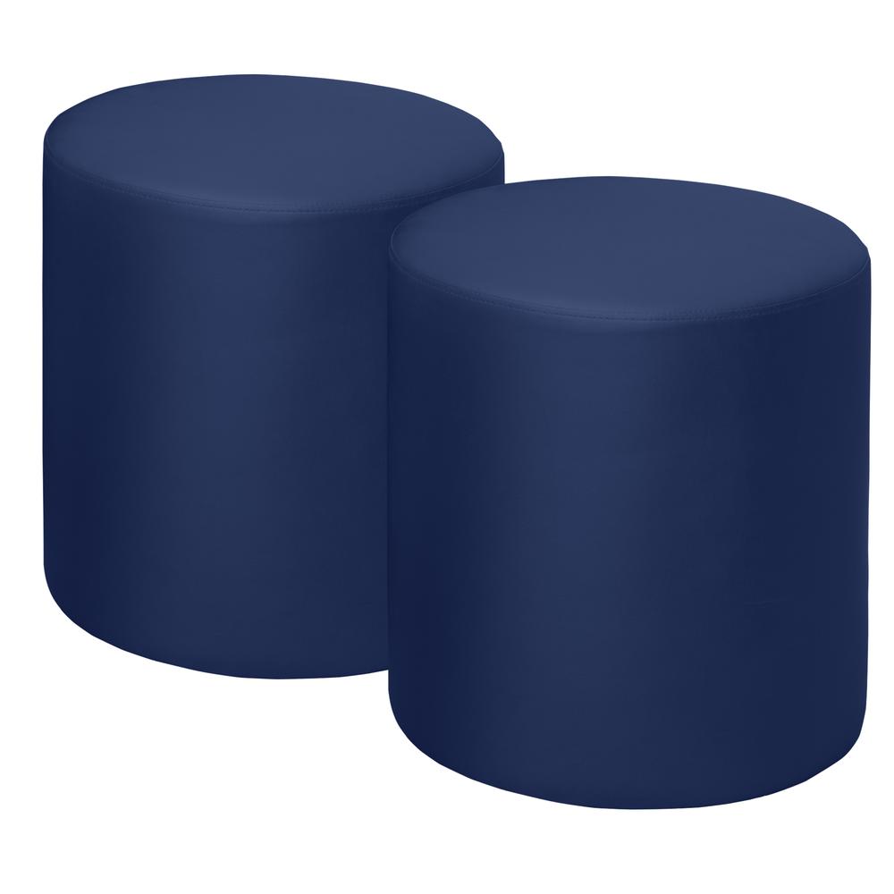 Logan Round Vinyl Ottoman (Set of 2)- Naval Blue. Picture 1