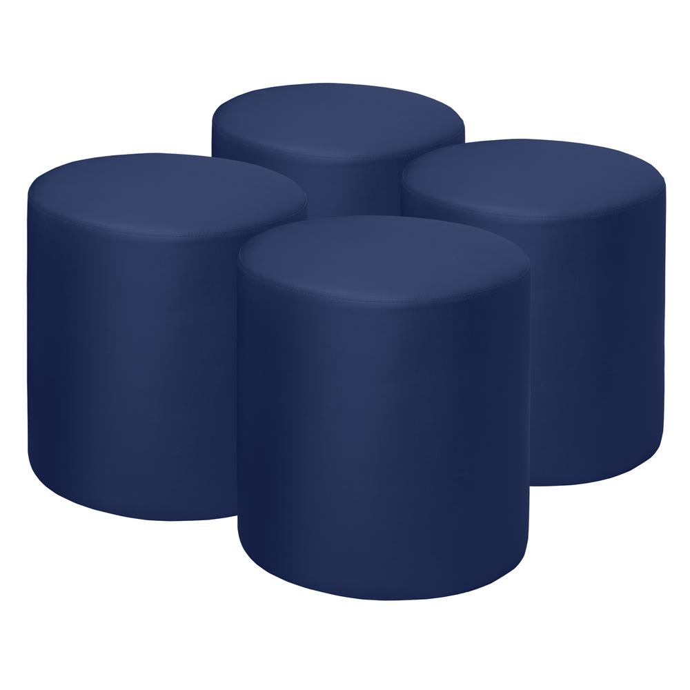 Logan Round Vinyl Ottoman (Set of 4)- Naval Blue. Picture 1