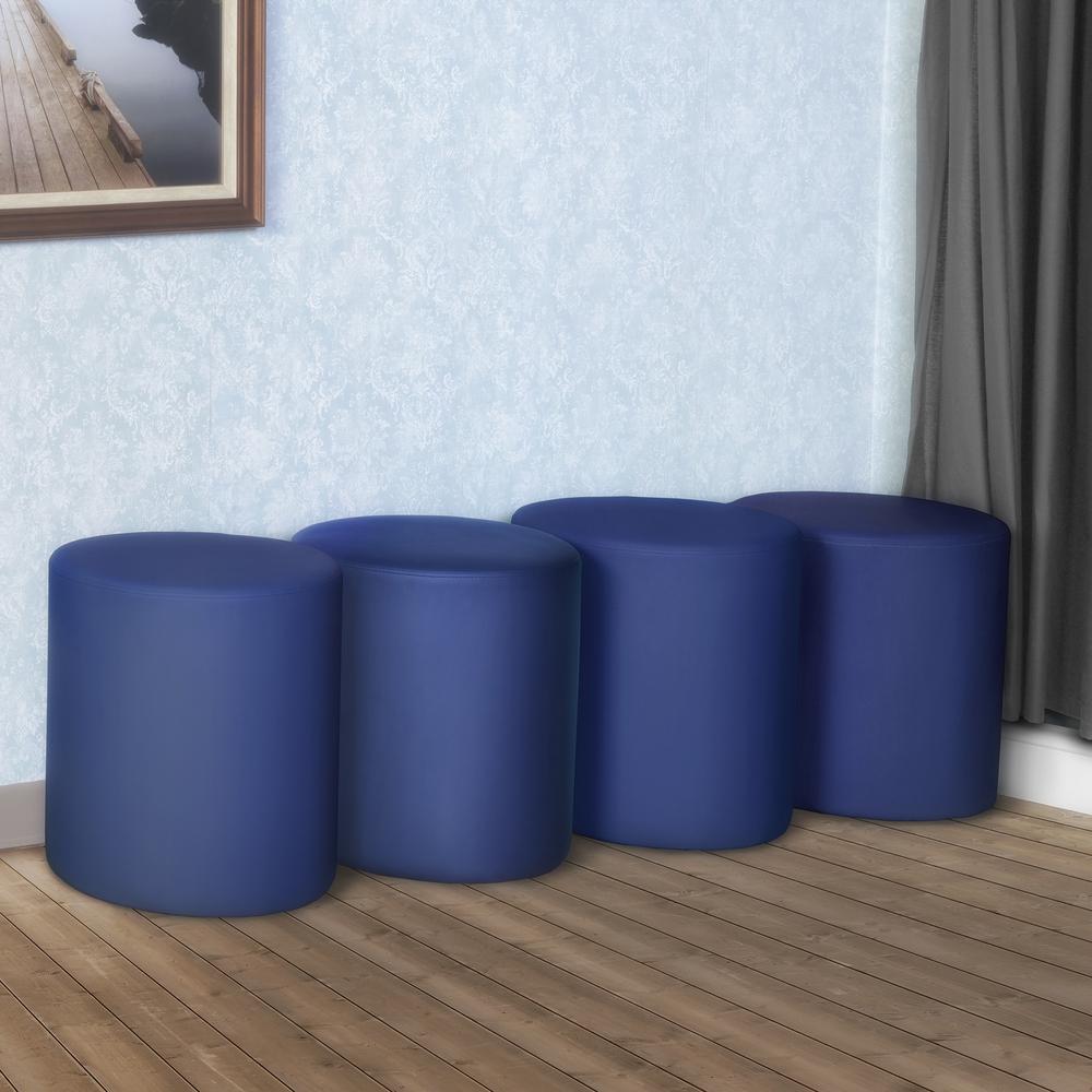 Logan Round Vinyl Ottoman (Set of 4)- Naval Blue. Picture 2