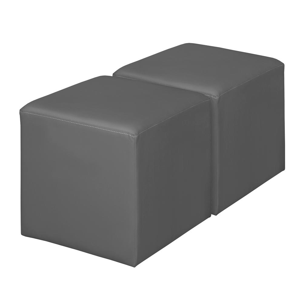 Jean Square Vinyl Ottoman (Set of 2)- Grey. Picture 1