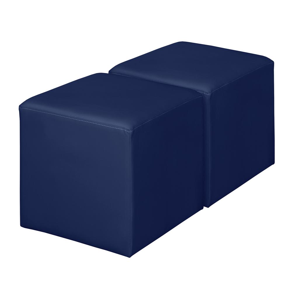 Jean Square Vinyl Ottoman (Set of 2)- Naval Blue. Picture 1