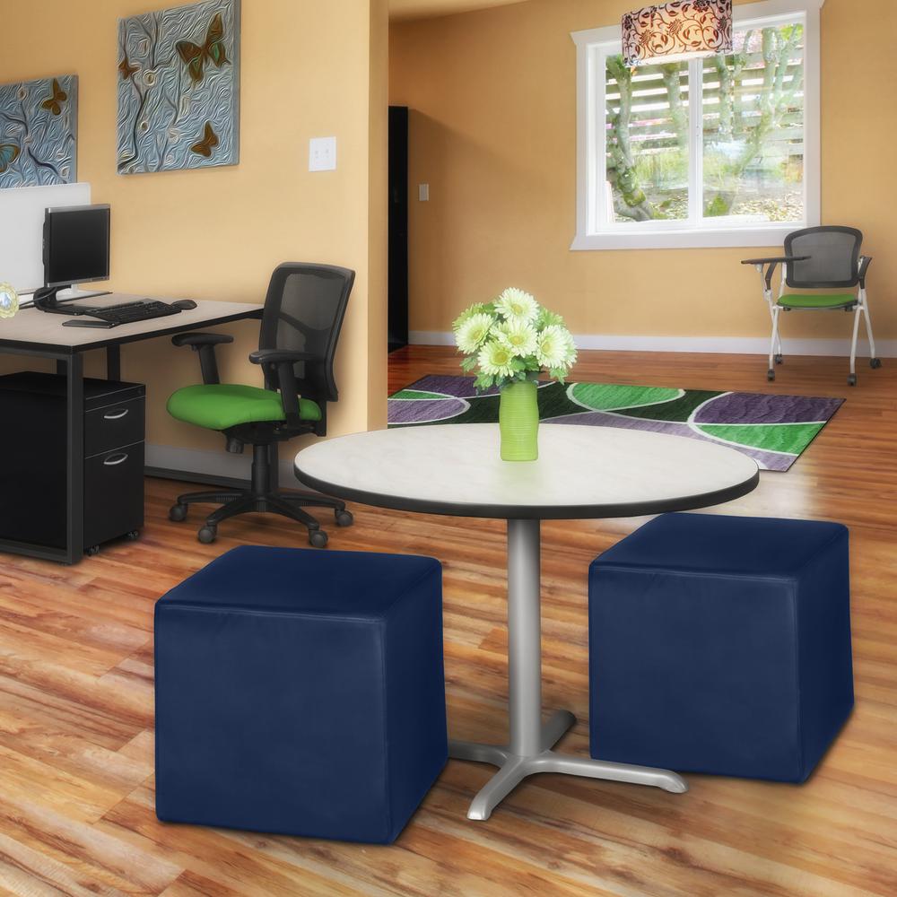 Jean Square Vinyl Ottoman (Set of 2)- Naval Blue. Picture 2