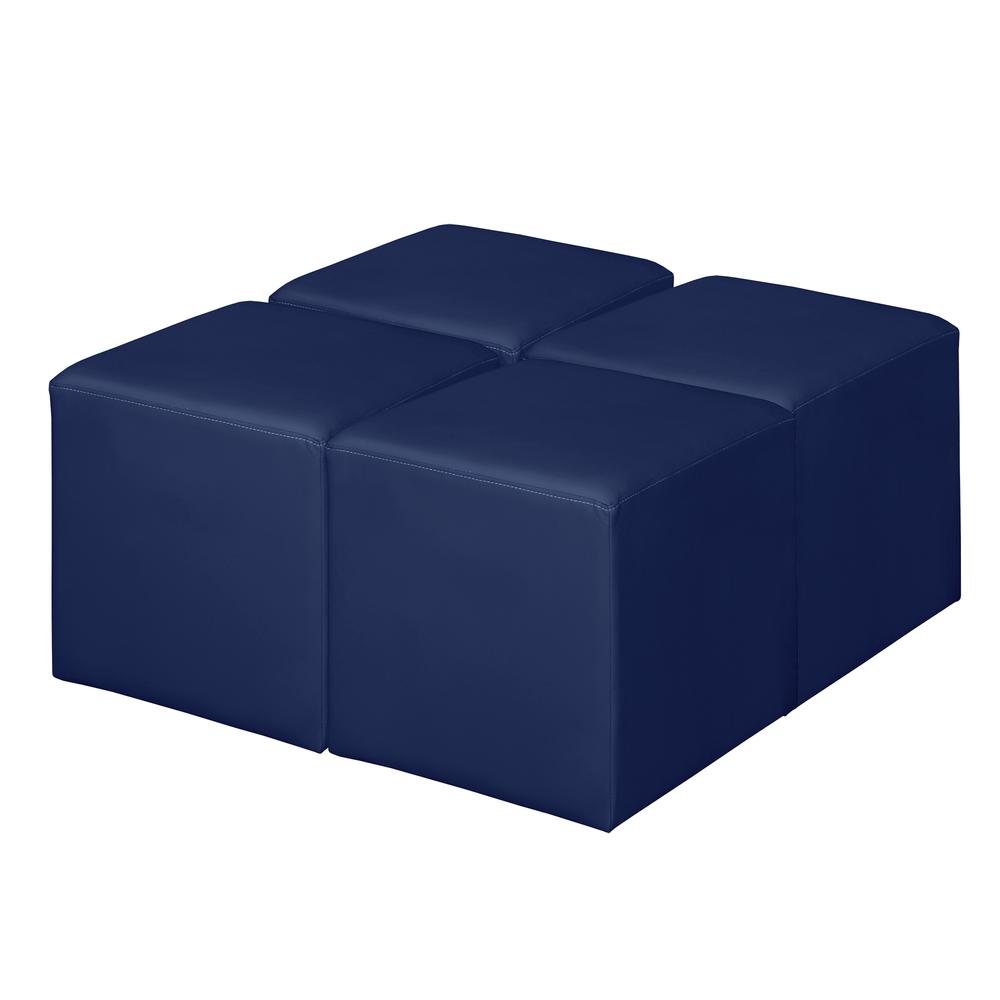 Jean Square Vinyl Ottoman (Set of 4)- Naval Blue. Picture 1