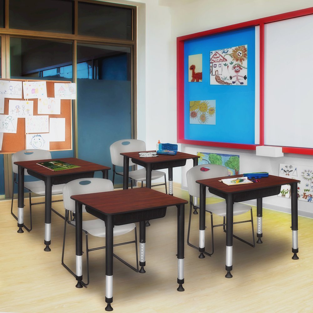 18.5 x 26 in Rectangle Height Adjustable Classroom School Desk- Cherry. Picture 7