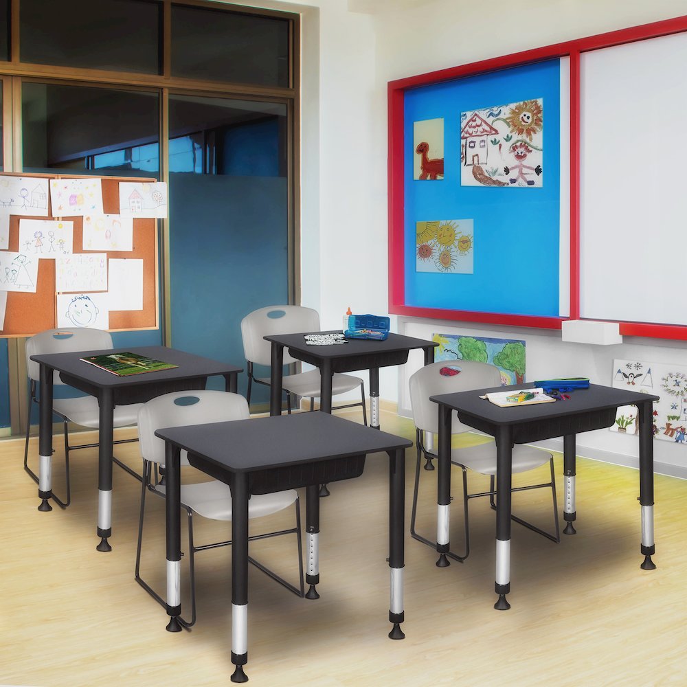 18.5 x 26 in Rectangle Height Adjustable Classroom School Desk- Grey. Picture 7