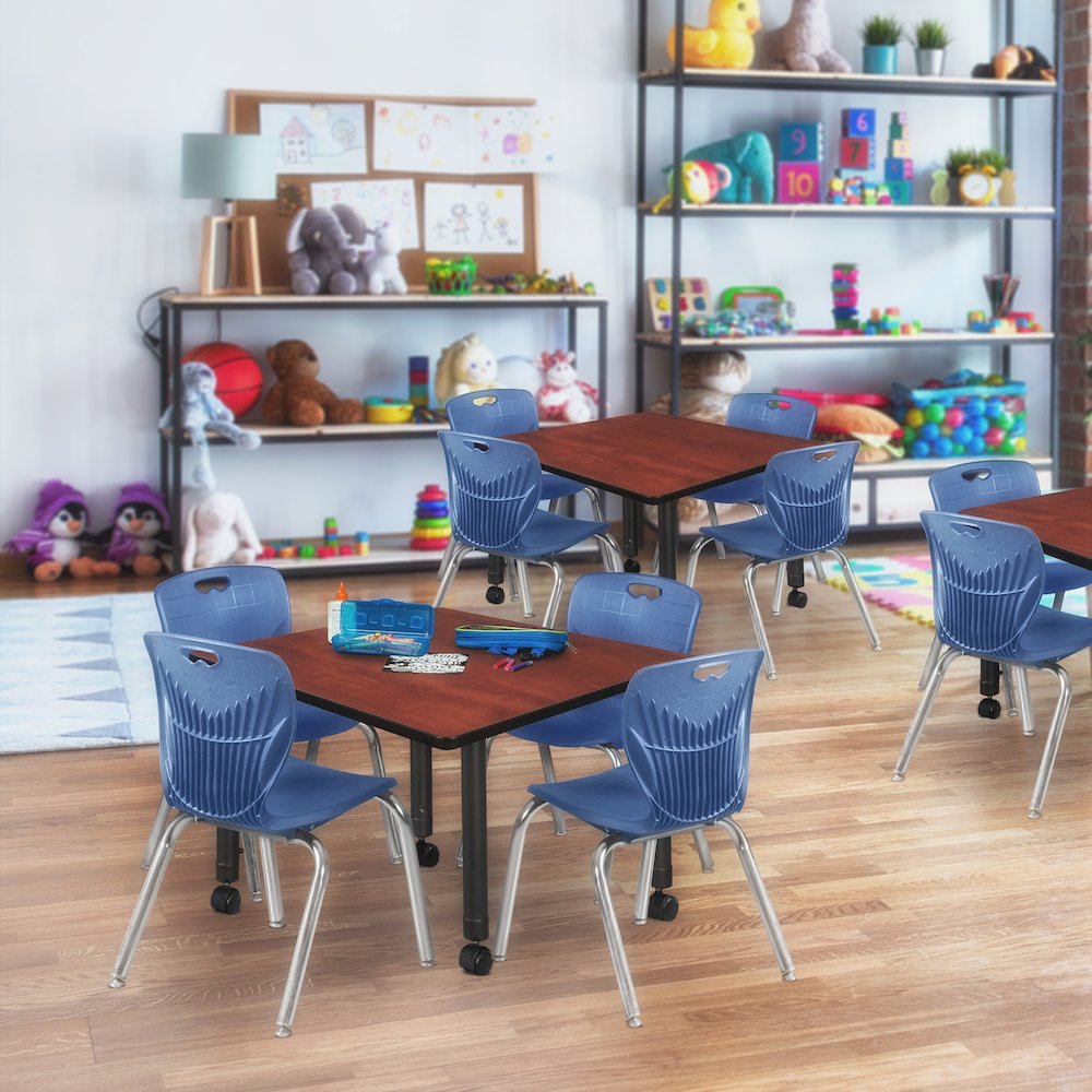 30 in. Square Height Adjustable Mobile Classroom Activity Table- Cherry. Picture 5