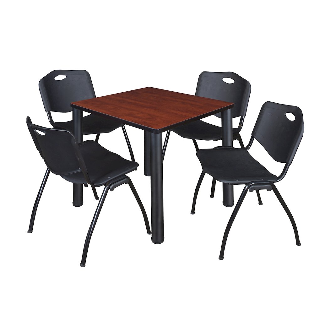 30 in Square Breakroom Table- Cherry Top, Black Legs, 4 M Stack Chairs- Black. Picture 1