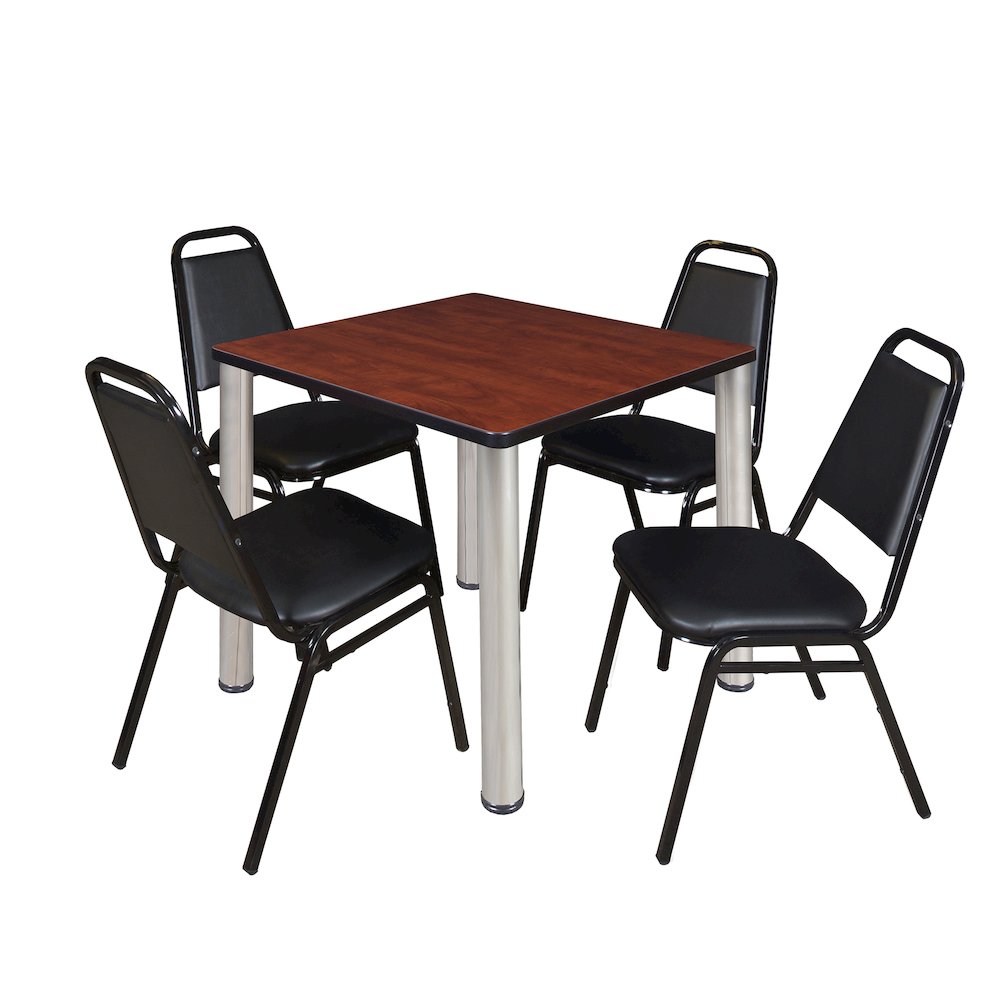 30 in Square Breakroom Table- Cherry Top, Chrome Legs, 4 Restaurant Stack Chairs. Picture 1