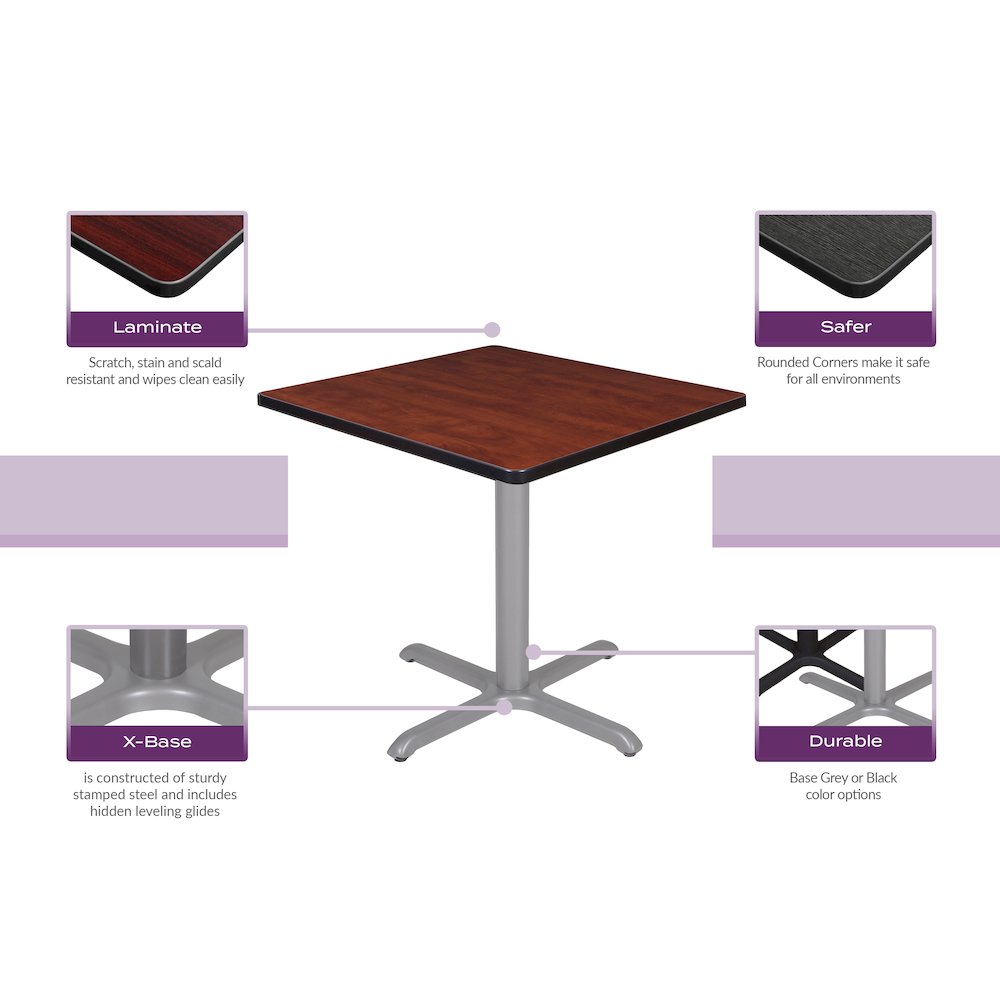 30 in. Small Square Breakroom Table- Cherry Top, Chrome Legs. Picture 3