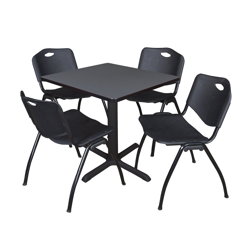Small 30 in. Square X-Base Breakroom Table- Grey & 4 M Stack Chairs- Black. Picture 1