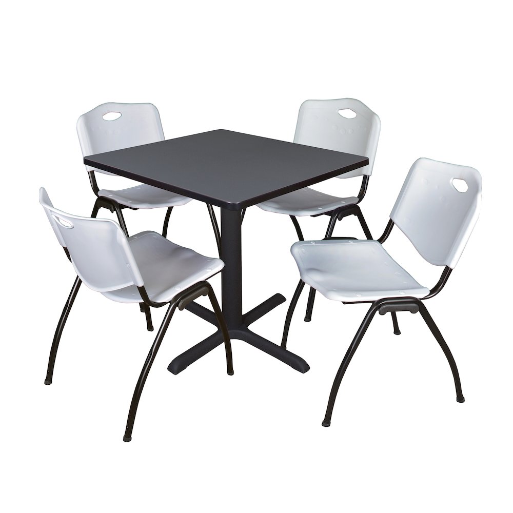 Small 30 in. Square X-Base Breakroom Table- Grey & 4 M Stack Chairs- Grey. Picture 1