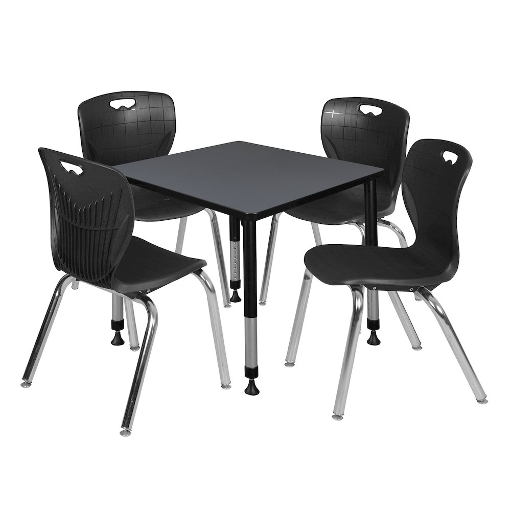 30 Square Adjustable Classroom Table- Grey & 4 Andy 18 Stack Chairs- Black. Picture 1