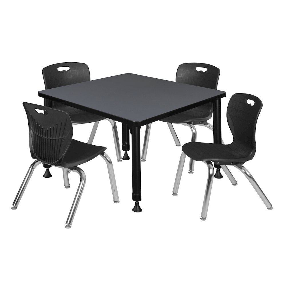 30 Square Adjustable Classroom Table- Grey & 4 Andy 12 Stack Chairs- Black. Picture 1