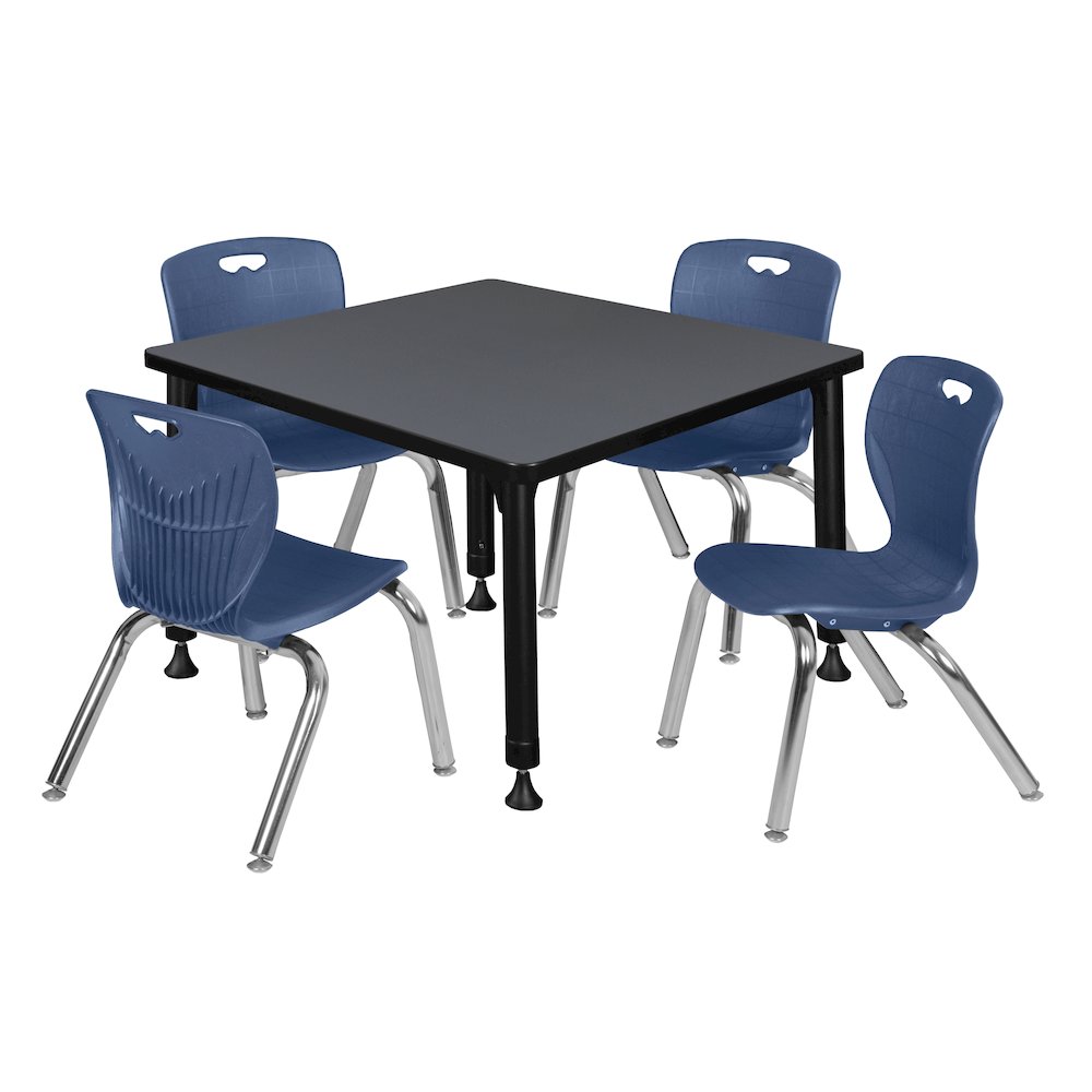 30 Square Adjustable Classroom Table- Grey & 4 Andy 12 Stack Chairs- Blue. Picture 1