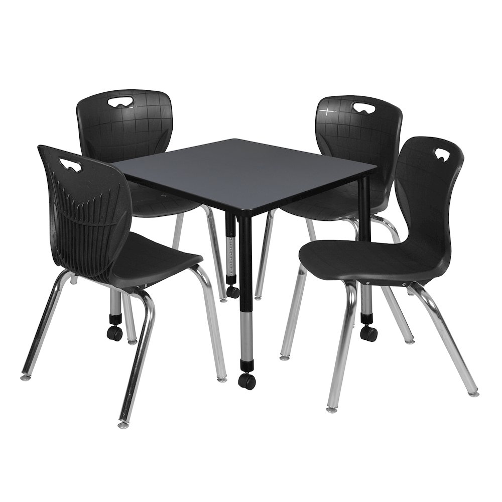30 Square Mobile Classroom Table- Grey & 4 Andy 18 Stack Chairs- Black. Picture 1