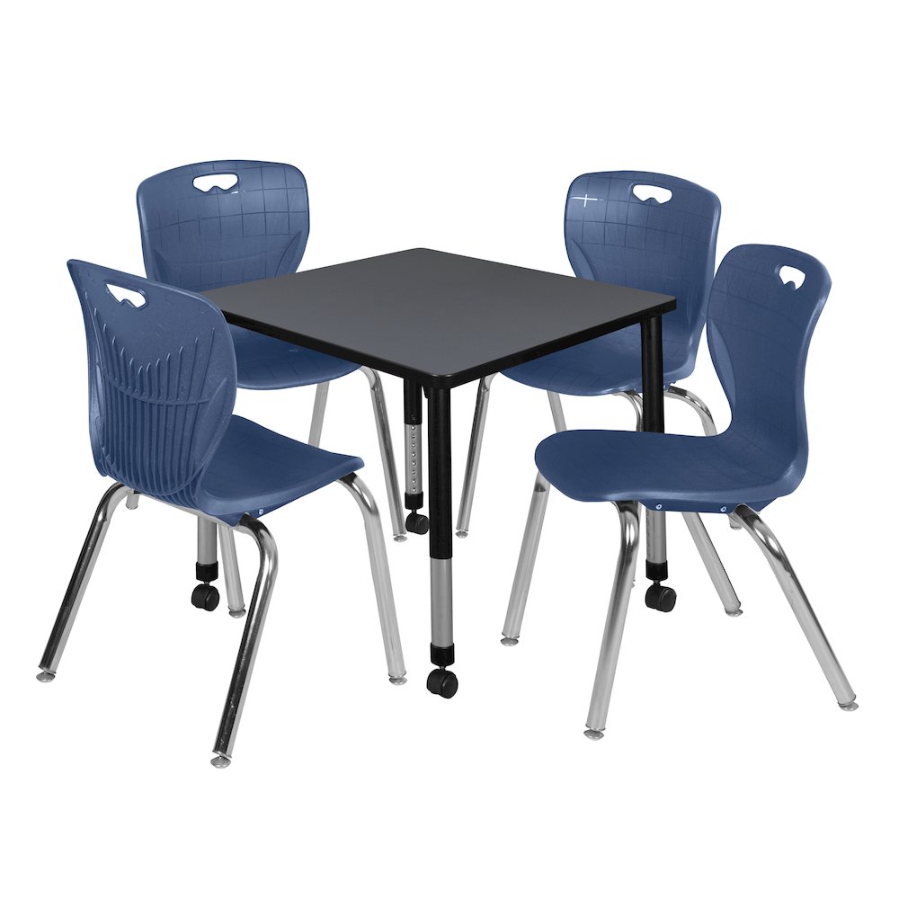 30 Square Mobile Adjustable Classroom Table- Grey & 4 Andy 18 Stack Chairs- Blue. Picture 1