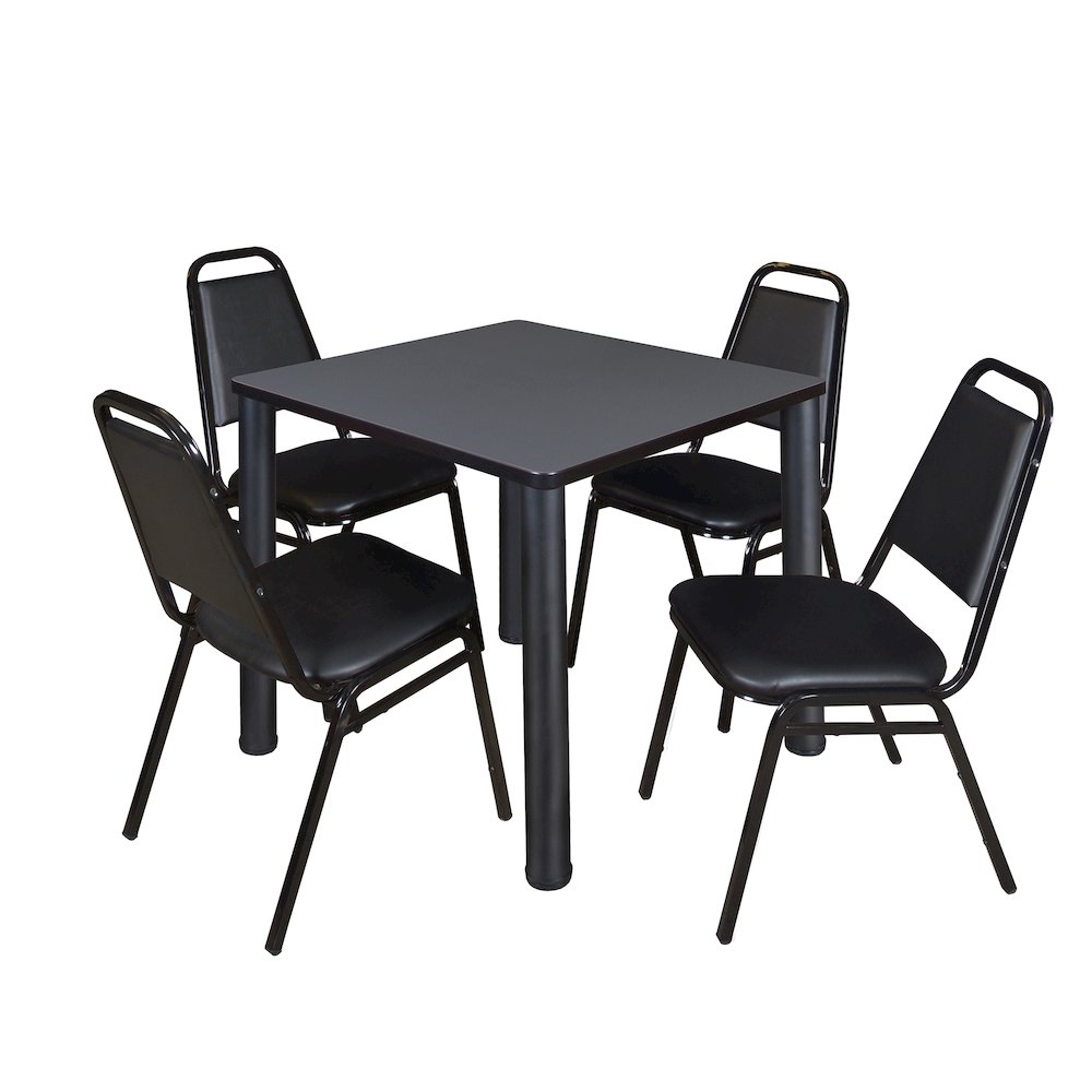 30 in Square Breakroom Table- Grey Top, Black Legs, 4 Restaurant Stack Chairs. Picture 1