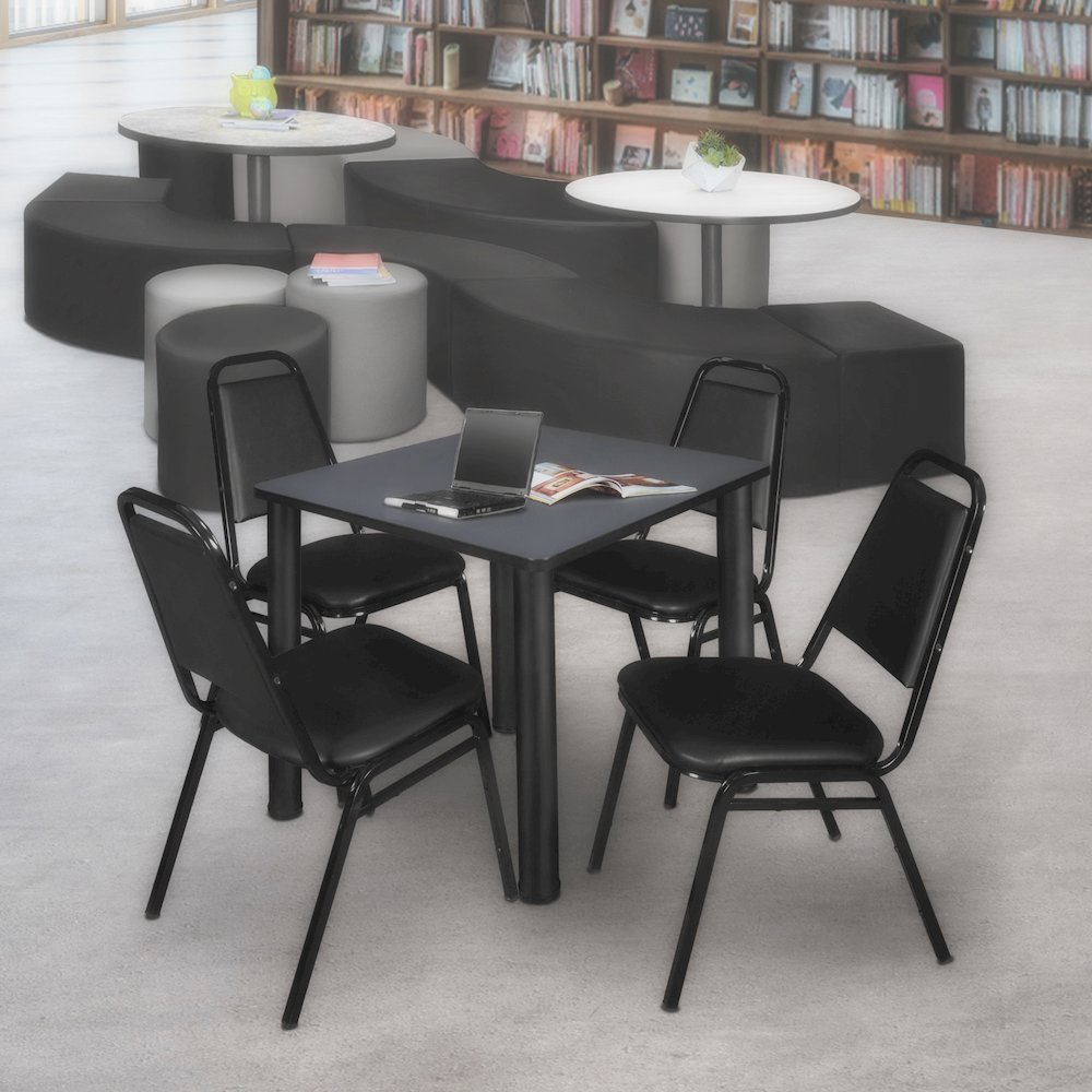 30 in Square Breakroom Table- Grey Top, Black Legs, 4 Restaurant Stack Chairs. Picture 7