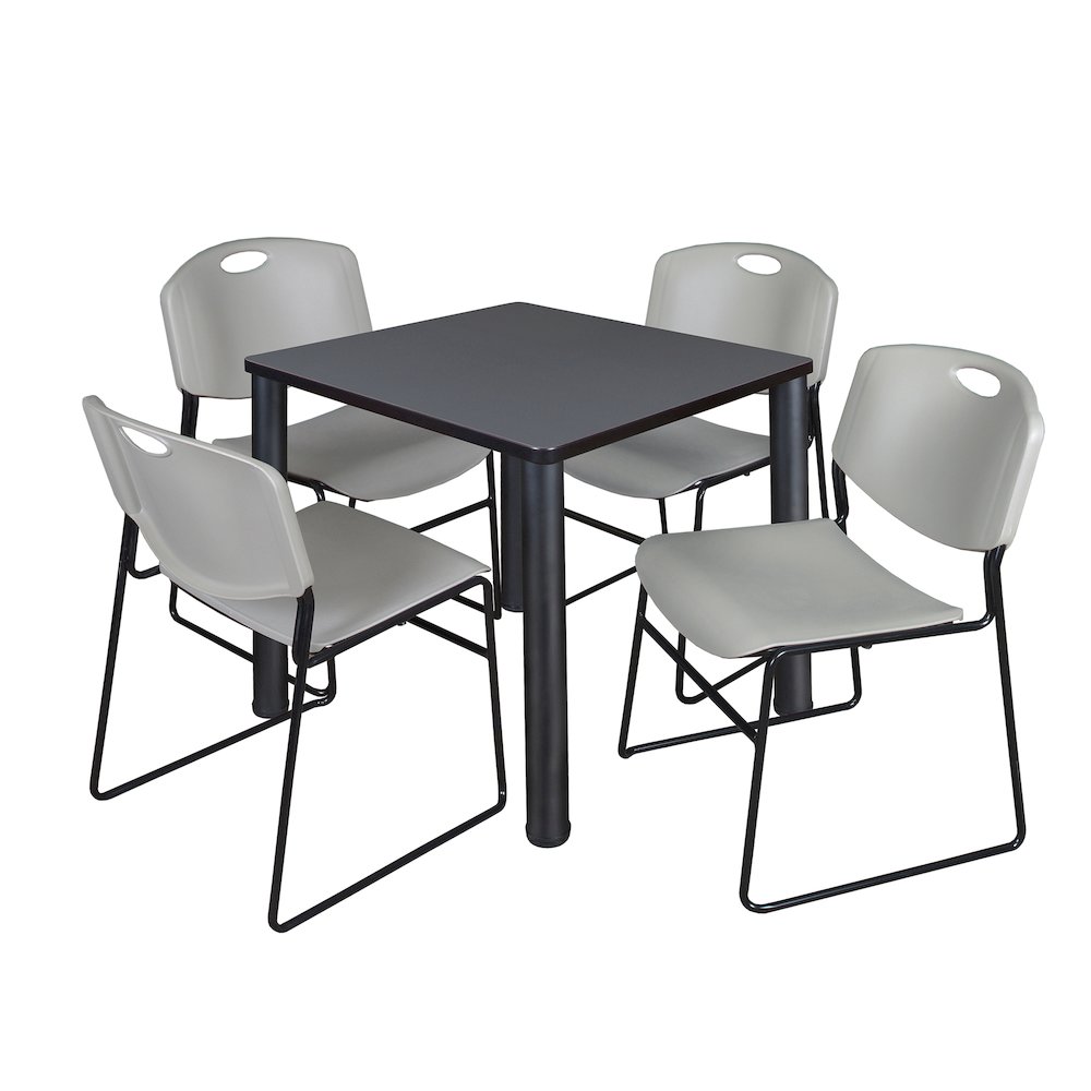 30 in Square Breakroom Table- Grey Top, Black Legs, 4 Zeng Stack Chairs- Grey. Picture 1
