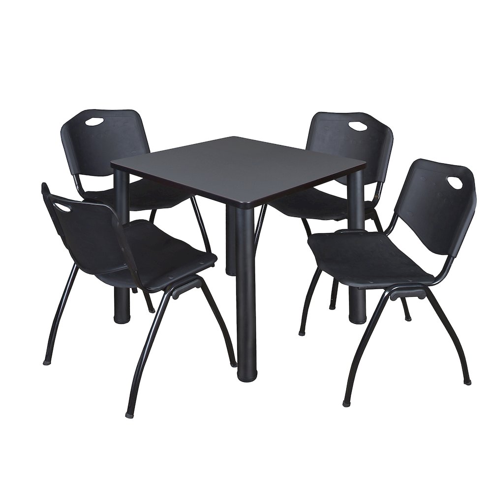 30 in Square Breakroom Table- Grey Top, Black Legs, 4 M Stack Chairs- Black. Picture 1