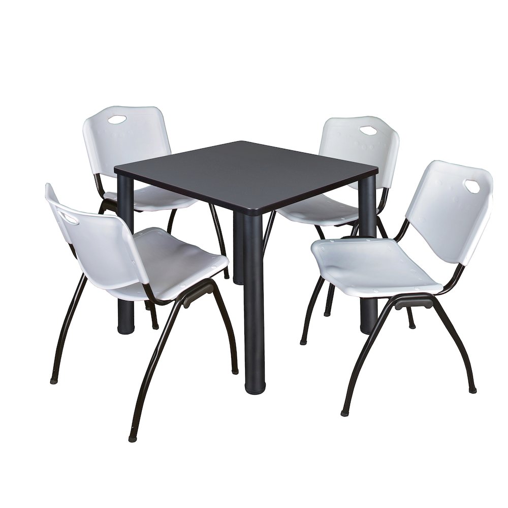 30 in Square Breakroom Table- Grey Top, Black Legs, 4 M Stack Chairs- Grey. Picture 1