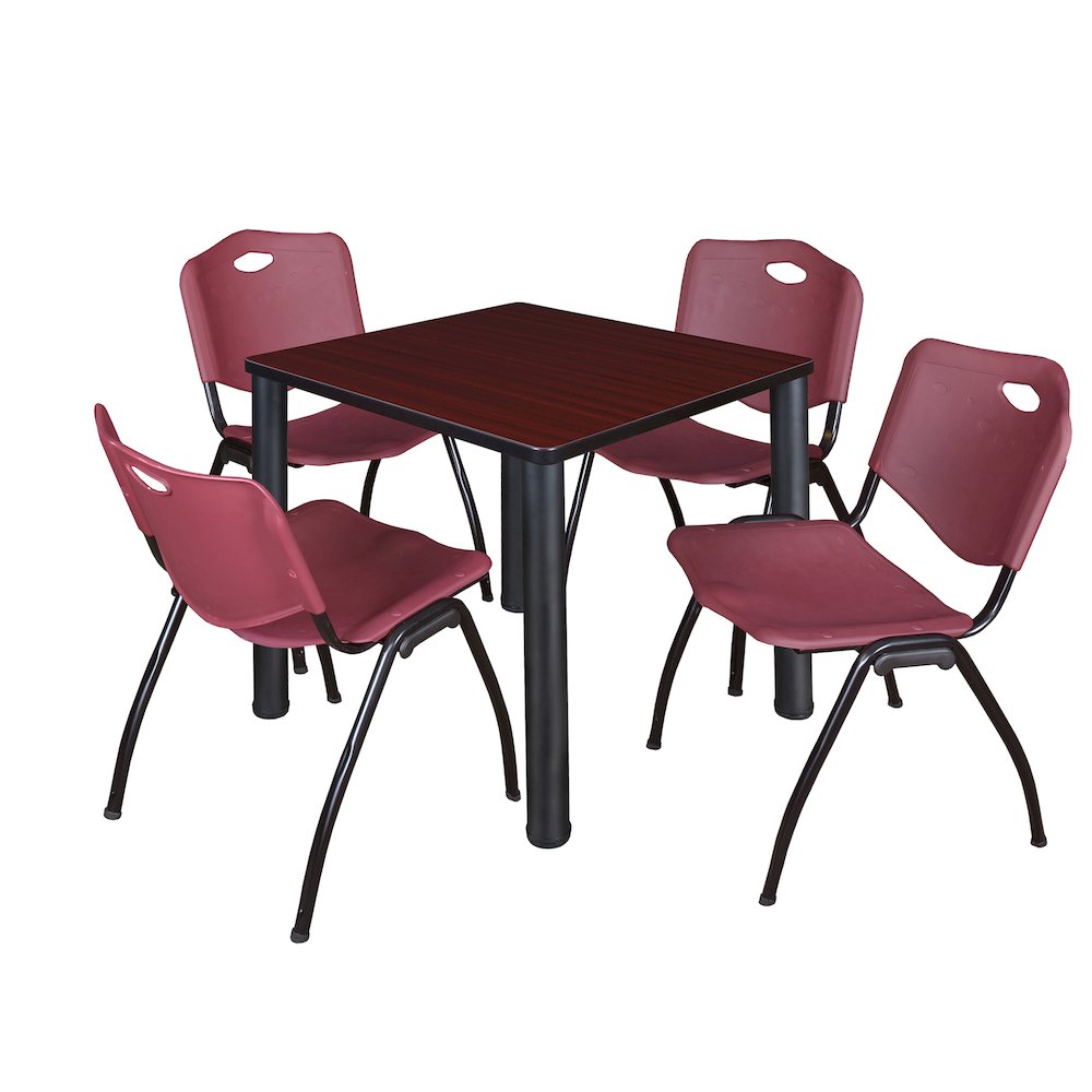30 Square Breakroom Table- Mahogany Top, Black Legs, 4 M Stack Chairs- Burgundy. Picture 1